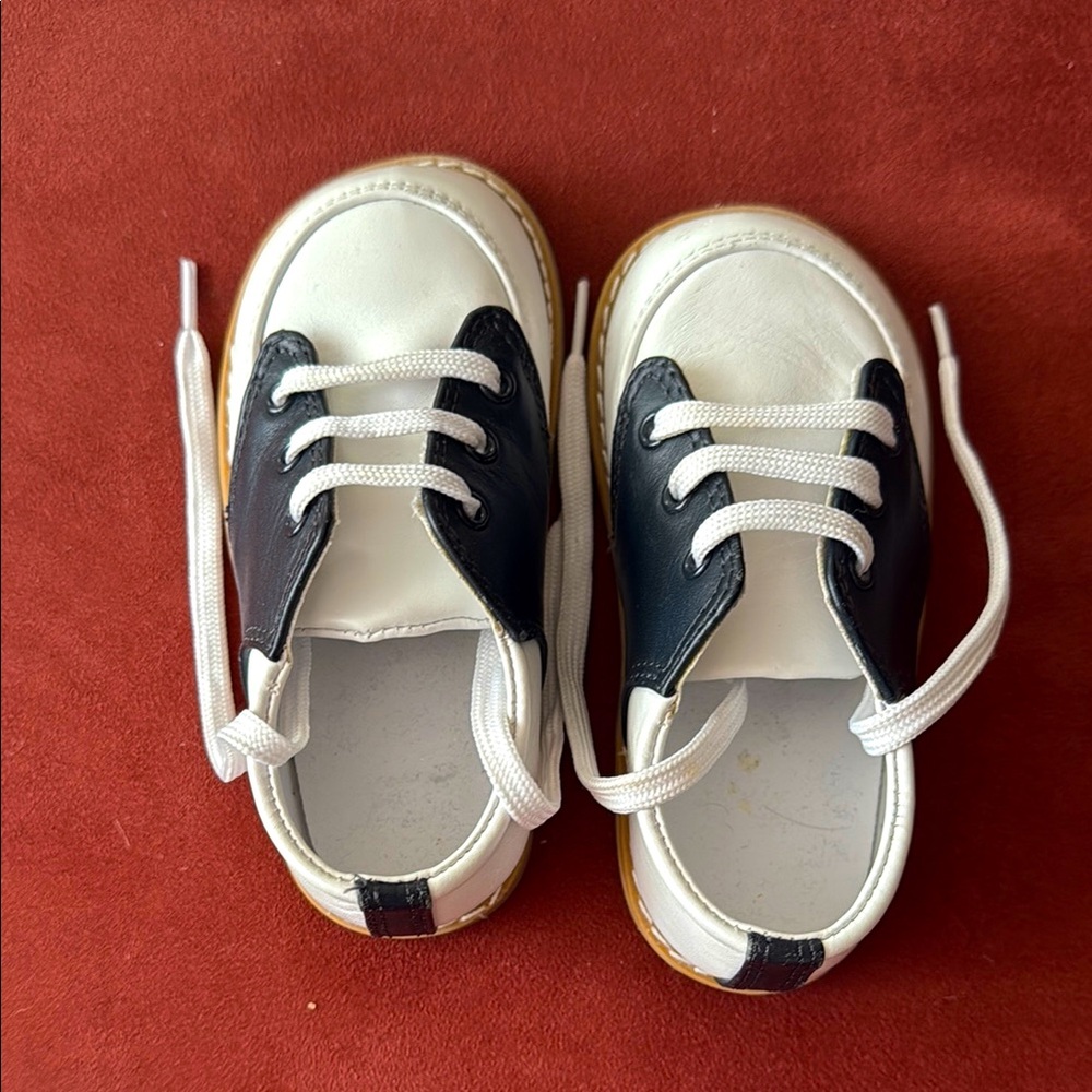 Kids Black and White Lace-Up Buck Dress Shoes